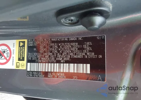 2012 Lexus Rx 350 z USA, uszkodzony, nr VIN 2T2BK1BA7CC137750